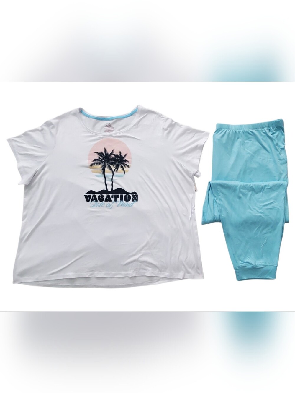 Secret Treasures White & Light Blue Palm Vacation Pajama Set